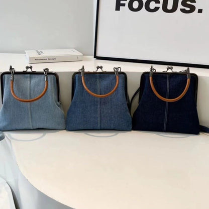 Small handbag women's handbag handmade denim splicing hand-held crossbody bag single shoulder bag small shoulder bag