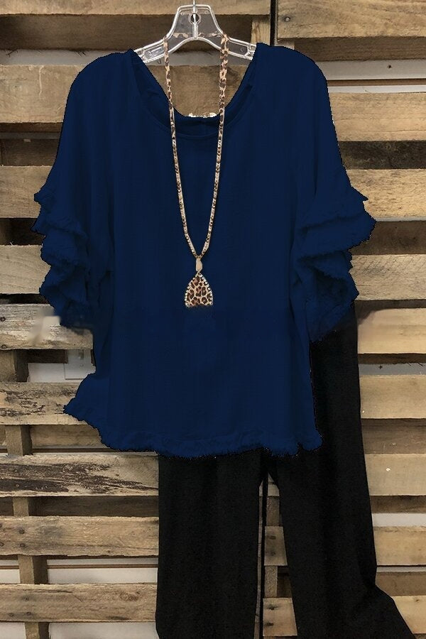 European And American Loose Plus Size Ruffle Sleeve T-shirt Top
