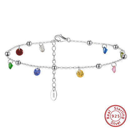 S925 Sterling Silver Colorful Zircon Starry Sky Anklet