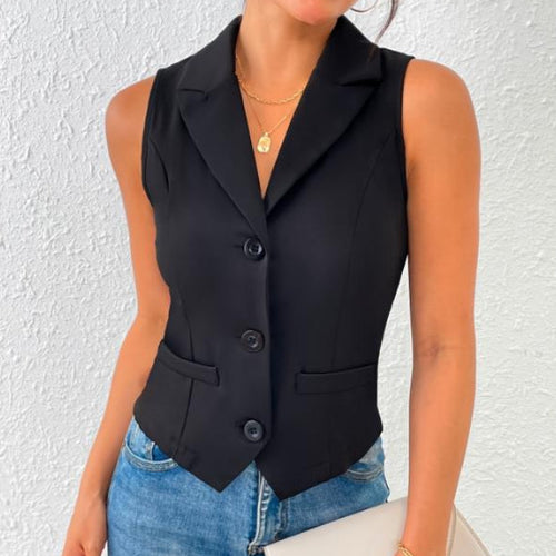 Solid Color Single Breasted Vest Elegant Slim Sleeves