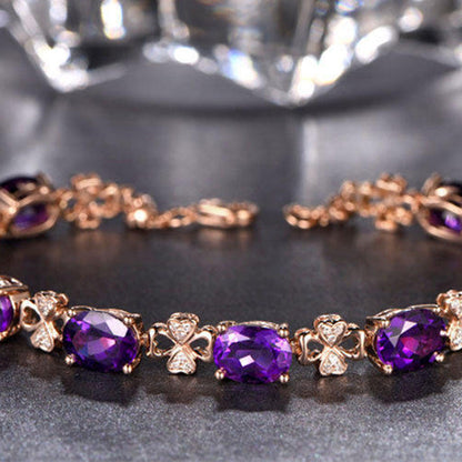 Quality Ear Hook Purple Gemstone Diamond Ring Rose Gold Collarbone Necklace Set