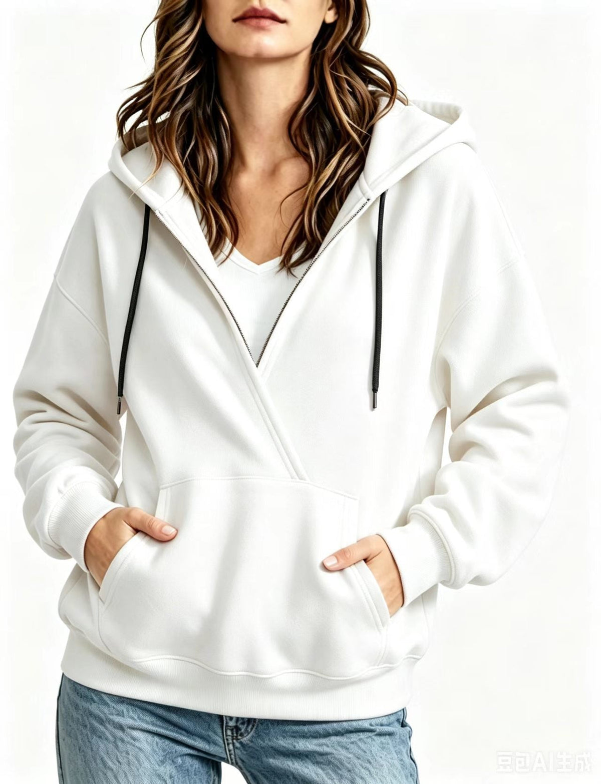Womens Half-Zip Fake Two-Piece Hoodie