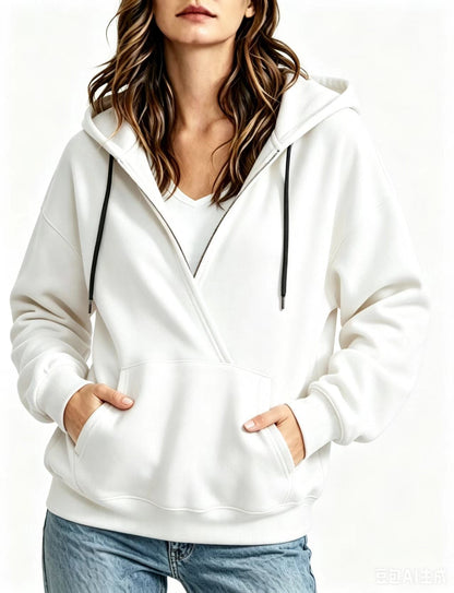 Womens Half-Zip Fake Two-Piece Hoodie