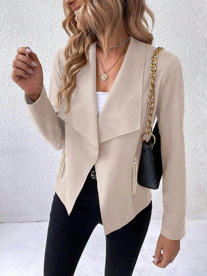 Collared Neck Long Sleeve Jacket for Everyday Wear
