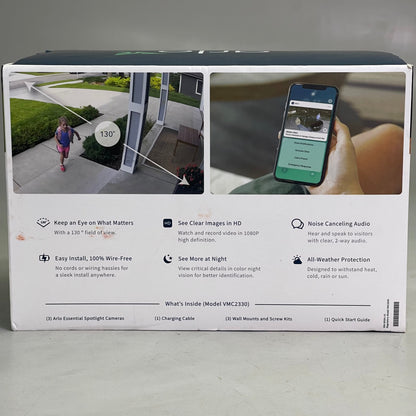 ARLO (3 PACK) Essential Wire-Free Spotlight Security Cameras 130° FOV White VMC2330W-100NAS (Pre-Owned)