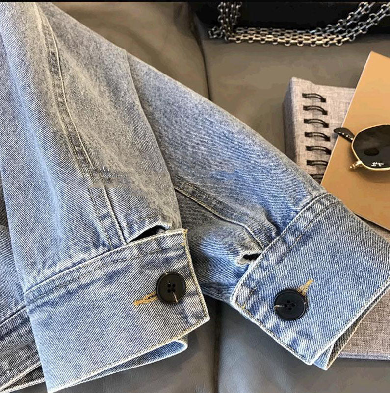 Fashion Motorcycle Lapel Long-sleeve Zipper Denim Jacket