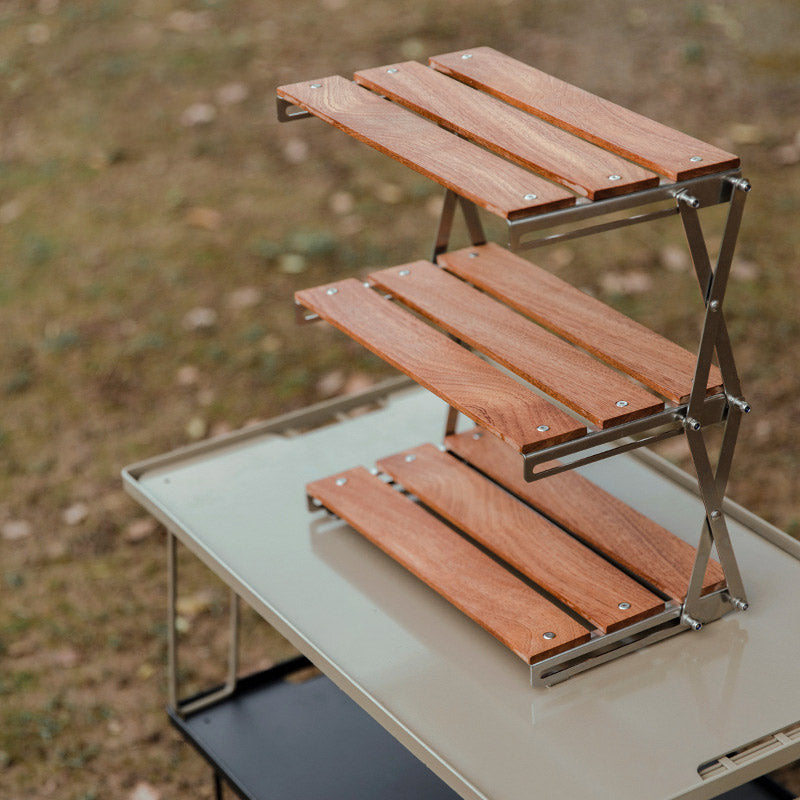 Mountaineering Outdoor Camping Rack Portable Storage Rack Three Layer Rack With Foldable Picnic Camping Barbecue Folding Table