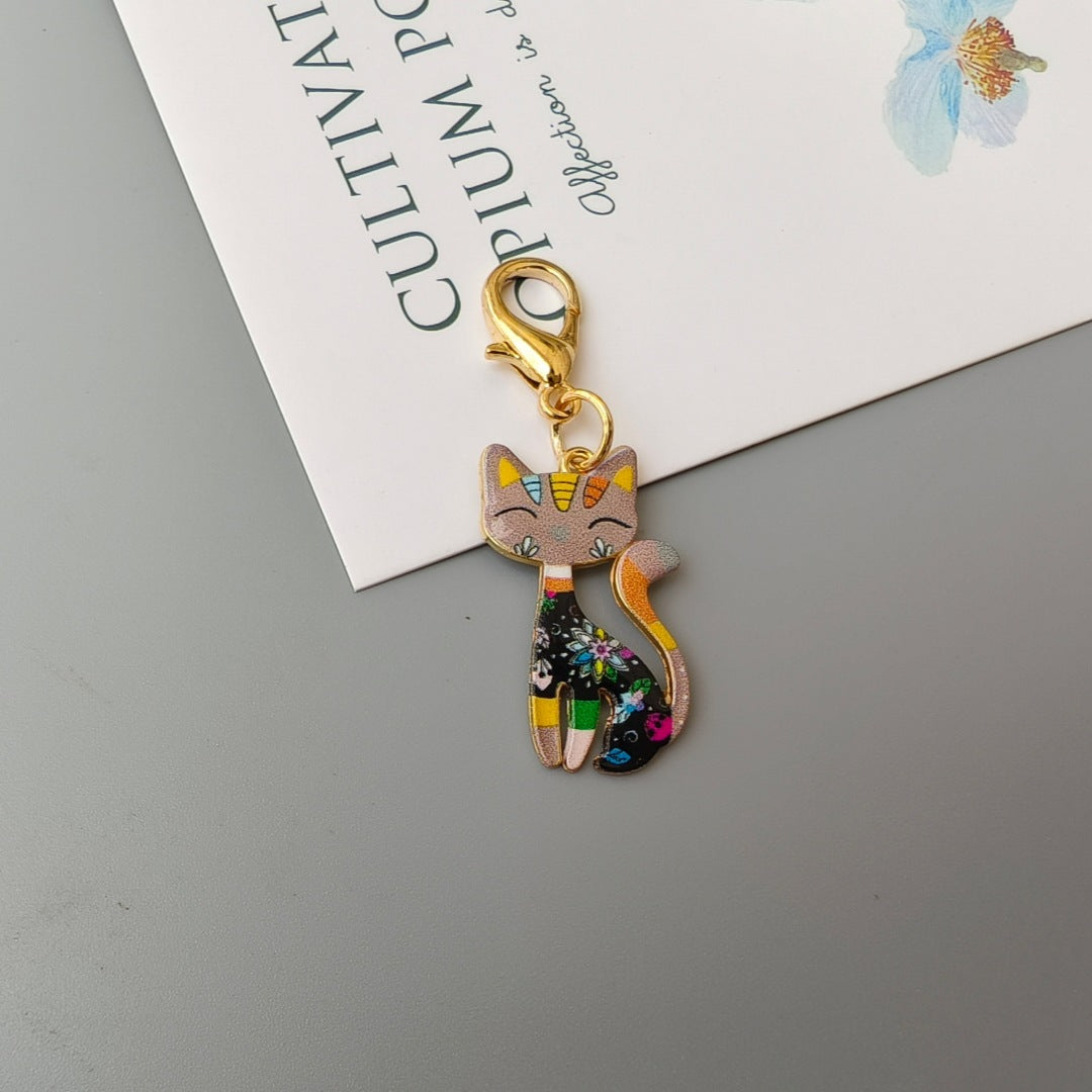Halloween Alloy-printed Kitten Pendant Keychain
