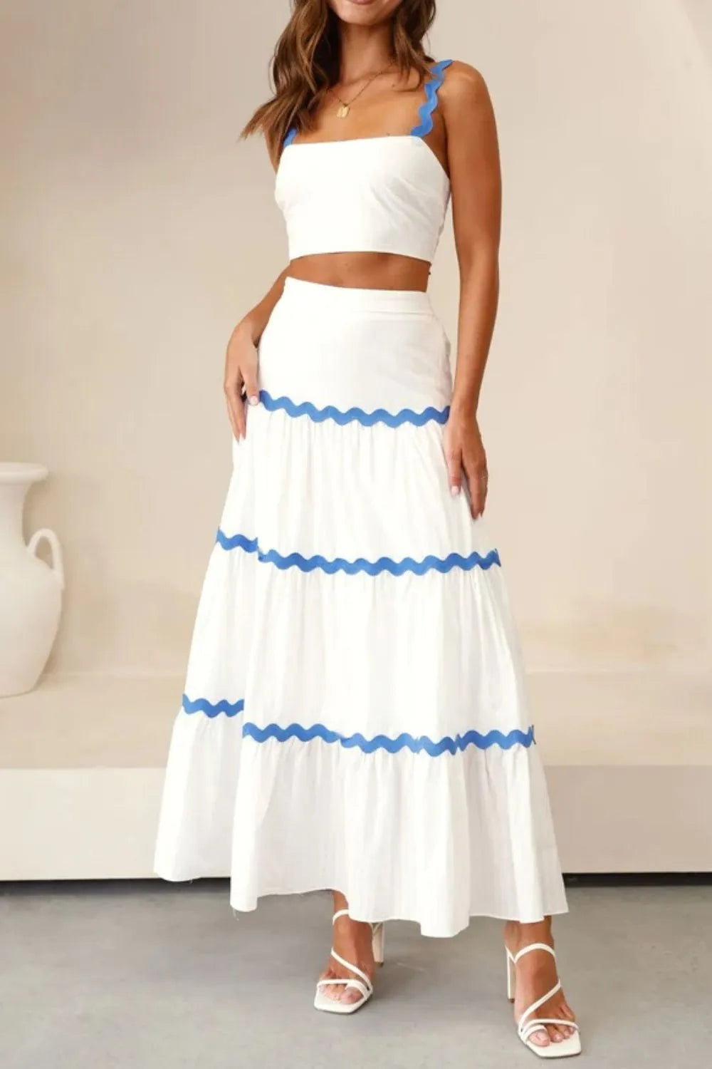 Contrast Trim Cami and Maxi Skirt Set