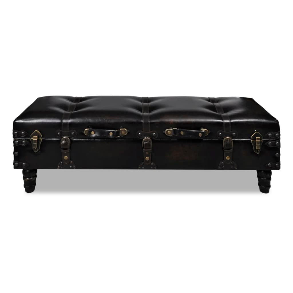 Storage Bench 43.7" Dark Brown Solid Wood Pine&Faux Leather
