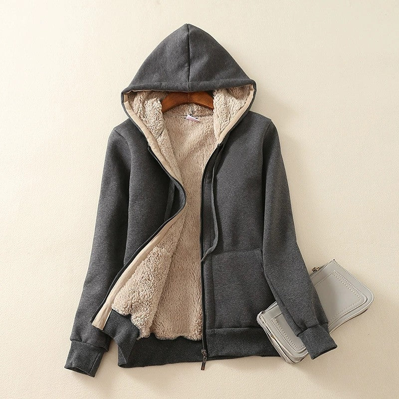 Fleece-lined Thickened Hooded Fashion Sweatshirt For Women Fleece-lined And Thickened