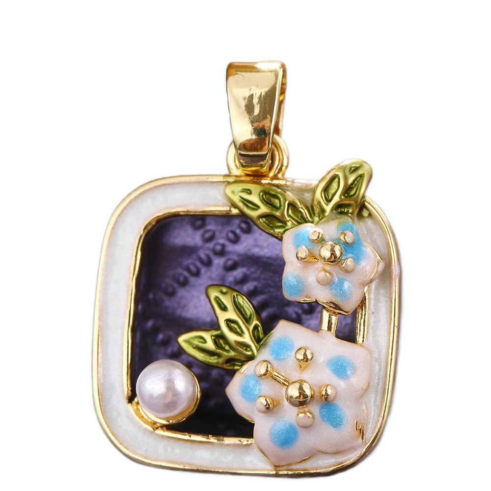 Floral-Painted Dripped-Glaze Universal-Clip Necklace DIY Pendant