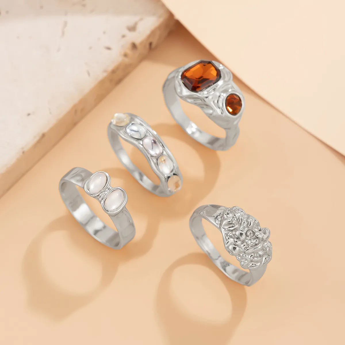 4-Piece Stainless Steel Inlaid Rhinestone Ring