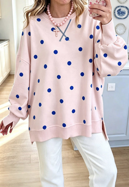 Womens Polka-Dot Print Pullover Long-Sleeve Sweatshirt