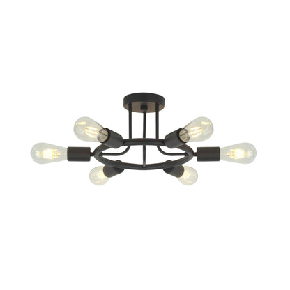 6 Light Modern Sputnik Lights Semi Flush Mount Ceiling Light Black Finished