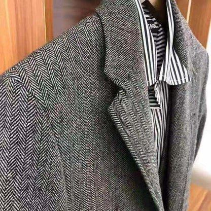 Retro Wool British Tweed Slim-Fit Casual Blazer