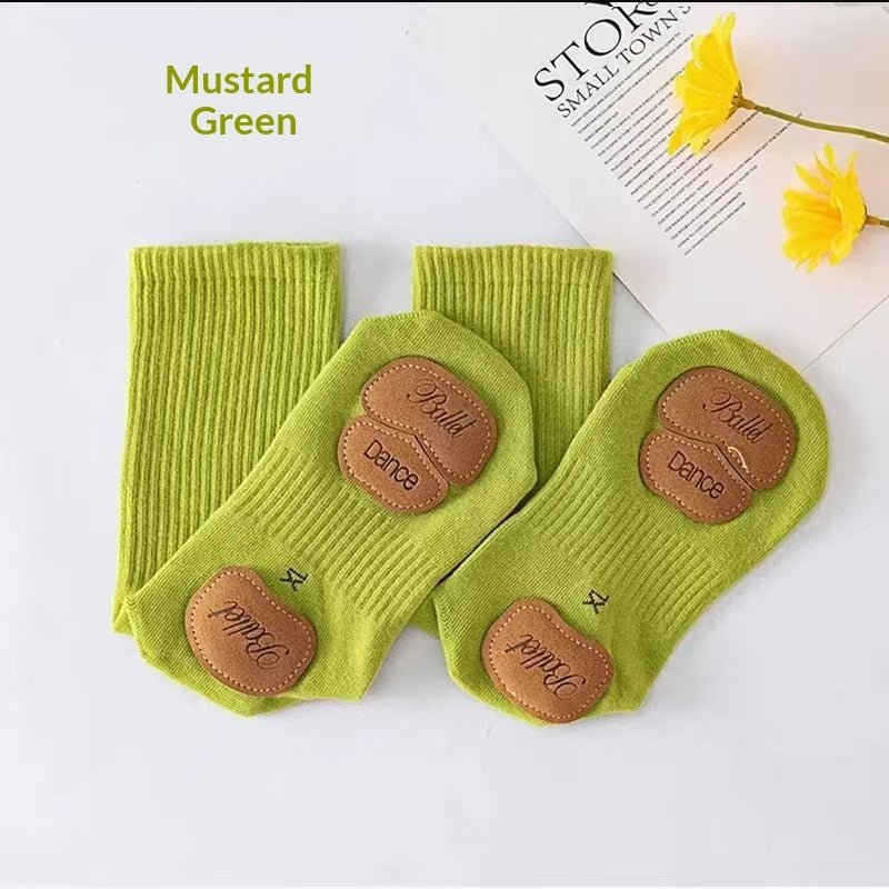 Womens Spring Autumn Dance Socks With Leather Soles Non-slip For Modern Dance Practice