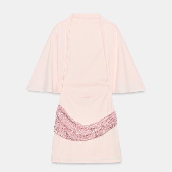 Heavy-duty Sequin And Bead-embellished Patchwork Short Dress
