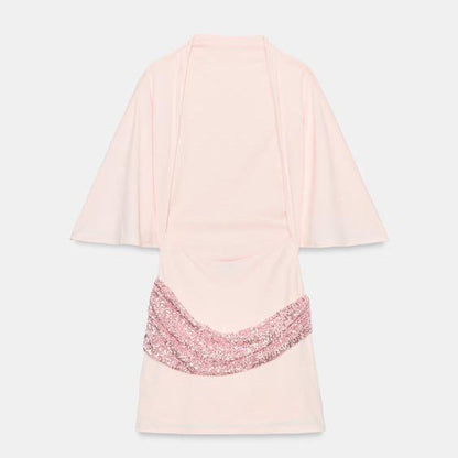 Heavy-duty Sequin And Bead-embellished Patchwork Short Dress