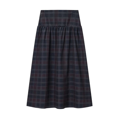 Plaid Two-Piece Set With Long-Sleeve Blouse And Maxi Skirt