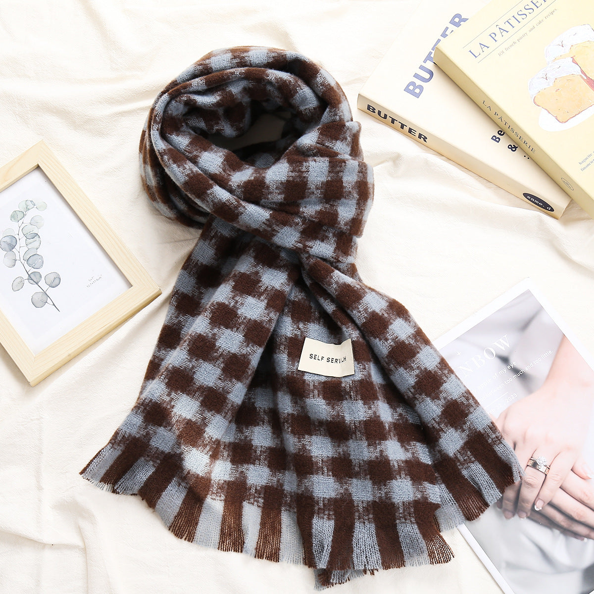 Womens Retro Artistic Diamond-Plaid Scarf