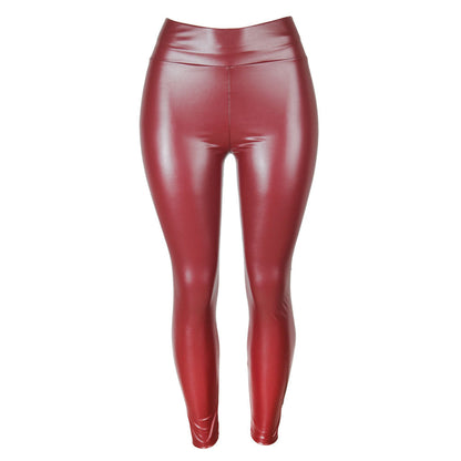Womens High-Waisted Pencil Pants In Glossy PU Leather