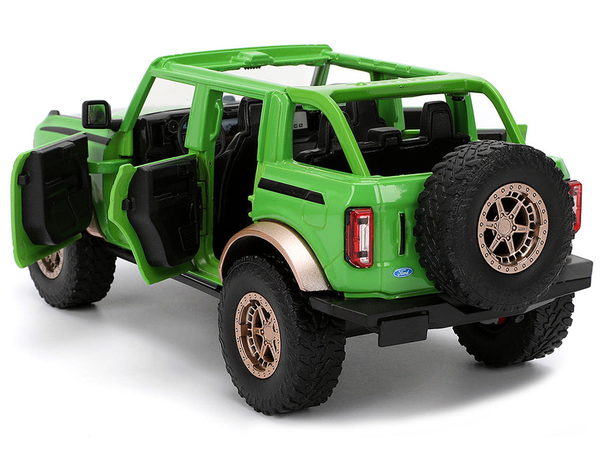 2021 Ford Bronco Green with Black Stripes and Green M&M's Diecast Figure "Hollywood Rides" Series 1/24 Diecast Model Car by Jada