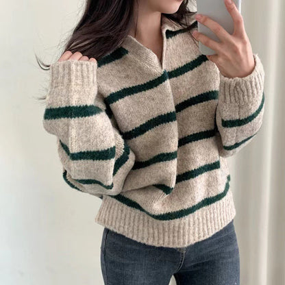 Womens V-neck Long-sleeve Knit Sweater