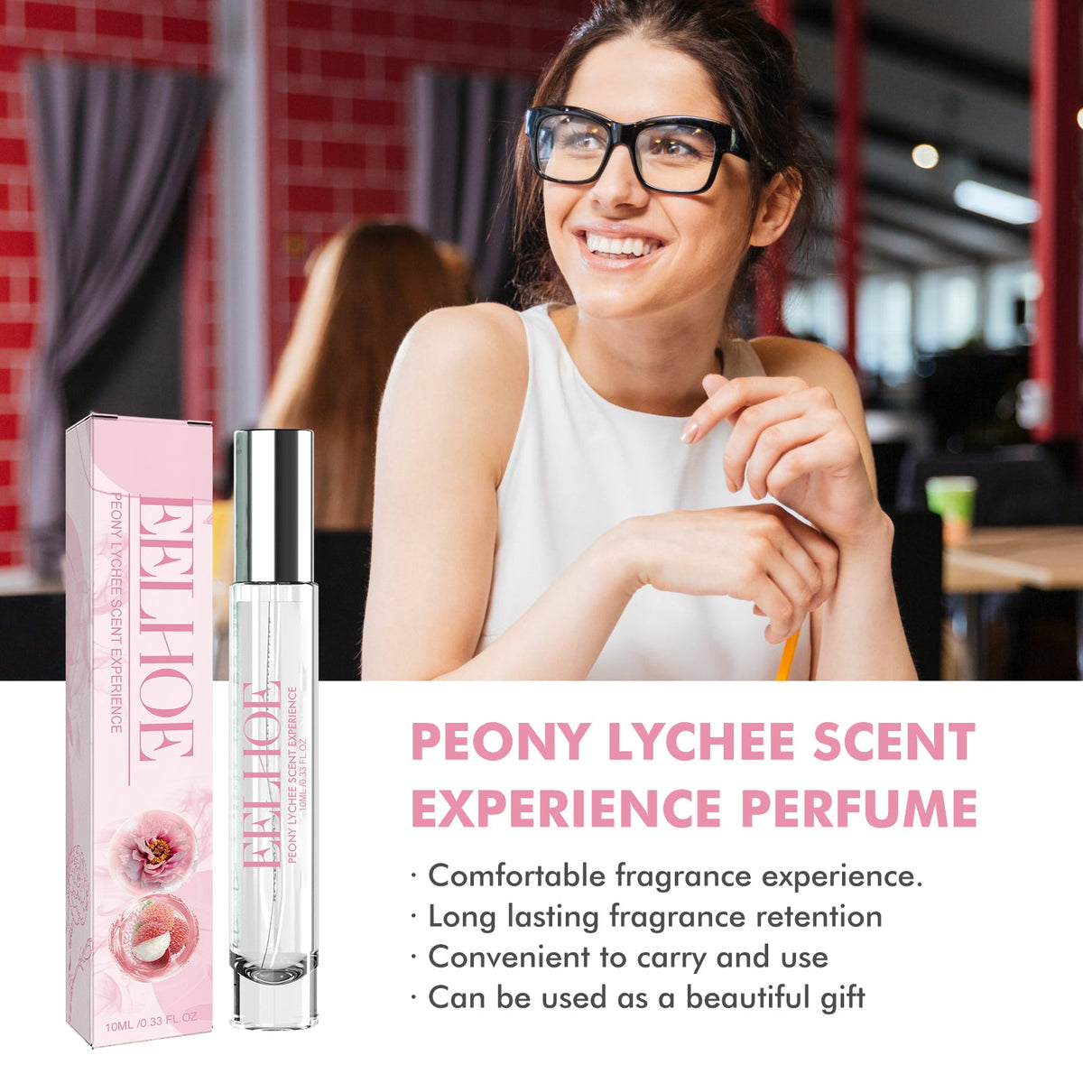 Peony Lychee Scent Experience Perfume, Natural Fresh Lasting Fragrance Atmosphere Portable Niche Perfume