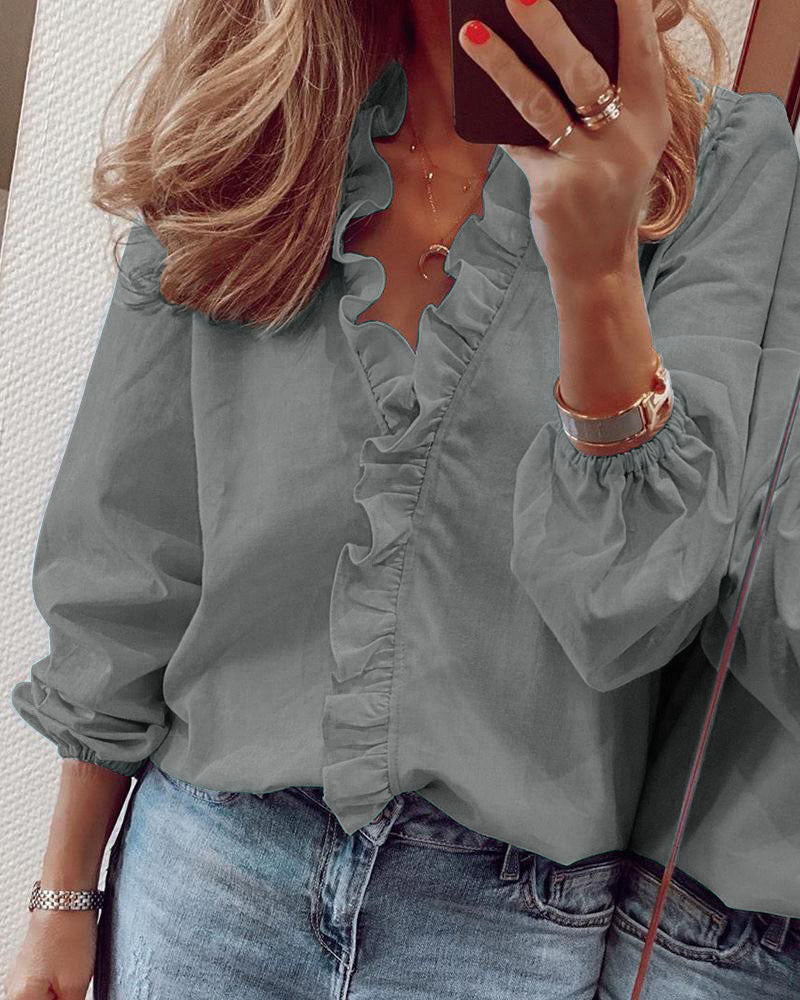 Casual Long Sleeved Ruffled Long-sleeved Ruffled Blouse For Women Spring Summer New Shirts Tops For Daily Wear Work Outfits