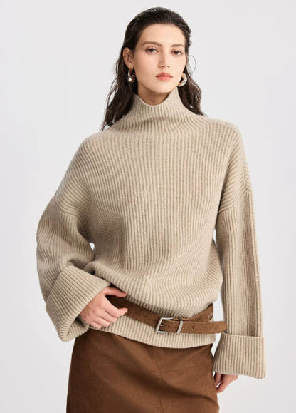 High-necked Chiffon All-wool Heavyweight Sweater