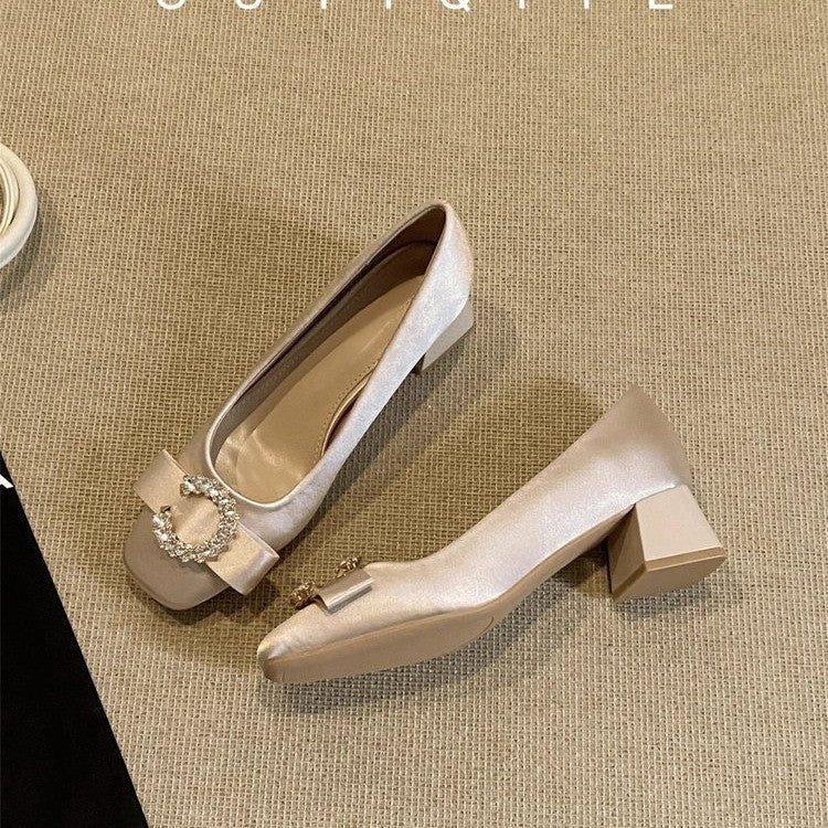 Bow Satin Square Toe Bridesmaid High Heels