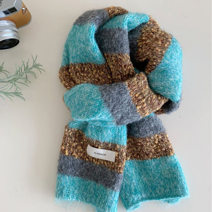 Korean-style Color-block Striped Scarf For Women