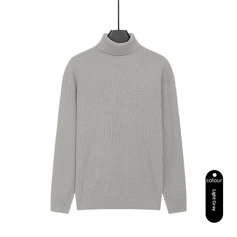 Mens Turtleneck Knitted Solid-Color Sweater