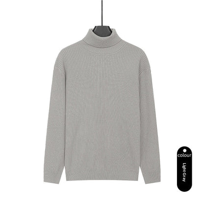 Mens Turtleneck Knitted Solid-Color Sweater