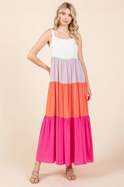 Mittoshop Color Block Tiered Pull-On Maxi Dress
