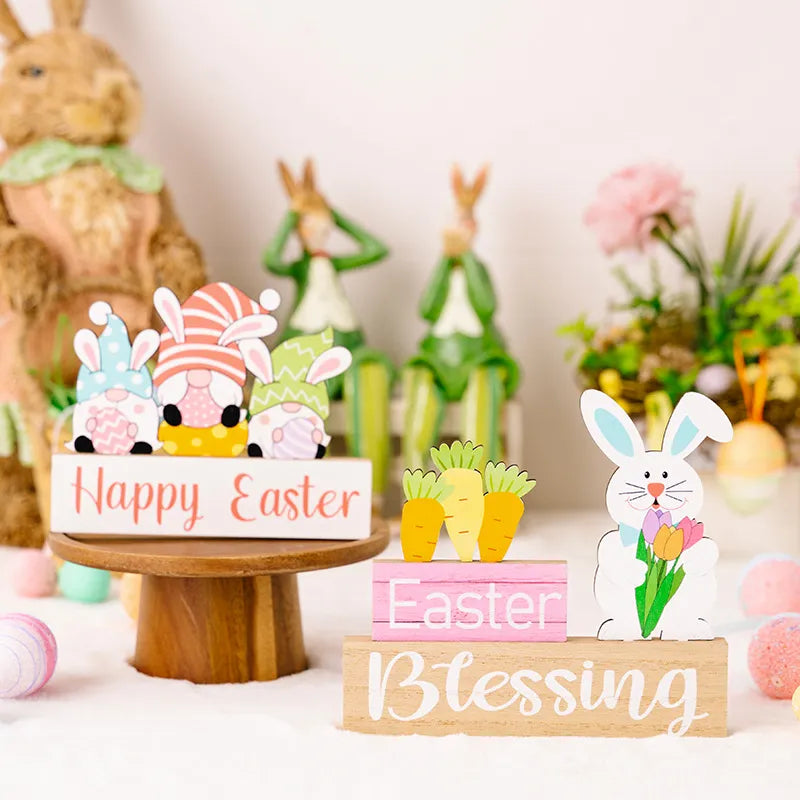 Easter Decoration Supplies Easter Rabbit Flower Hugging Wooden Ornament Rabbit Dwarf Desktop Decoration