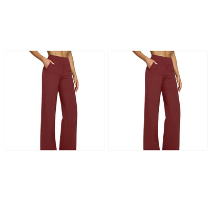 High-waisted Straight-leg Pants With Loose Pockets