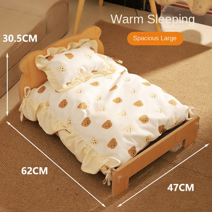Cat Bed Universal Pet Bed Pet Nest Dog Nest Removable Solid Wood Bed Cute Kitten Princess Bed Pet Supplies
