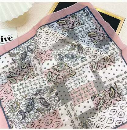 Korean-style Fresh And Delicate Floral Silk Scarf
