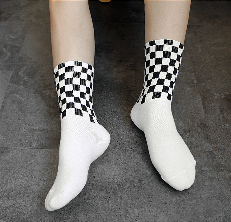 Black and white rhombus square socks women and men cotton socks