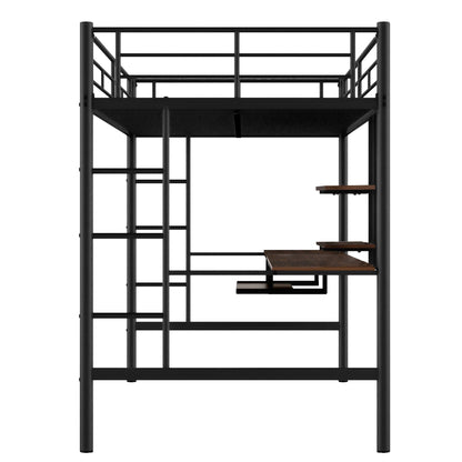 Loft Bed with Desk and Shelf   Space Saving Design Full Black