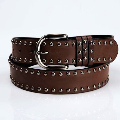 Womens Soft-leather Belt With Pin Buckle And Decorative Rivets