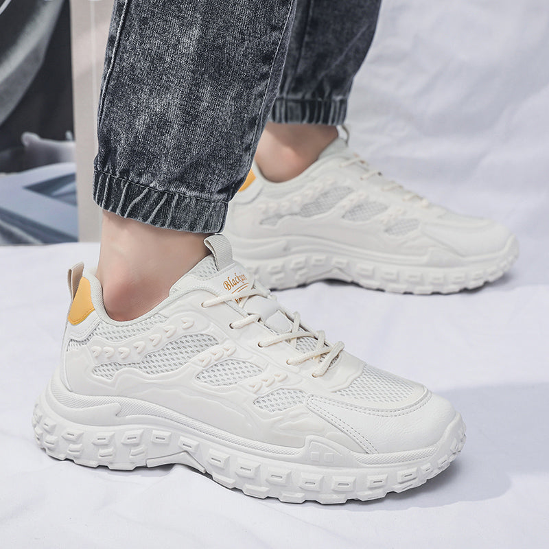 Men Black Safety Work Sneakers, Breathable Anti-slip Tire Sole Height Boost Trendy Dad Shoes