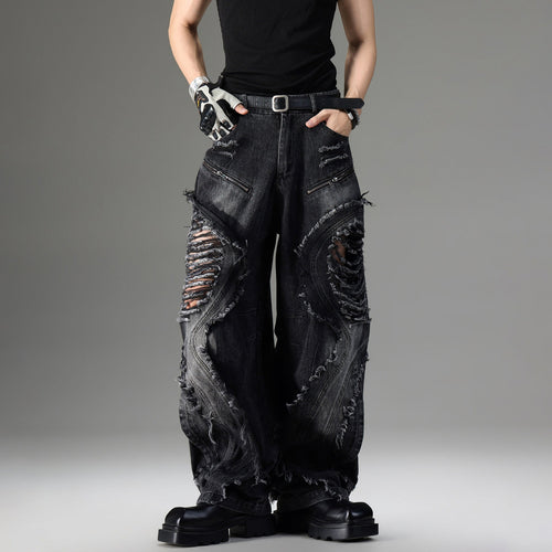 American-style Vintage Deconstructed Distressed Jeans