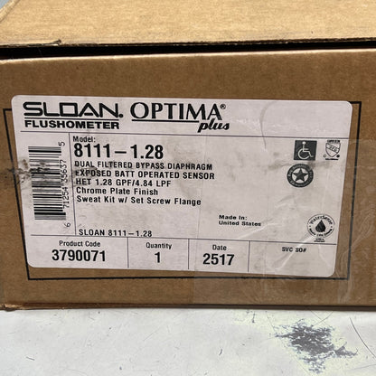 SLOAN OPTIMA PLUS Battery Powered Sensor Activated Flushometer Chrome 8111-1.28