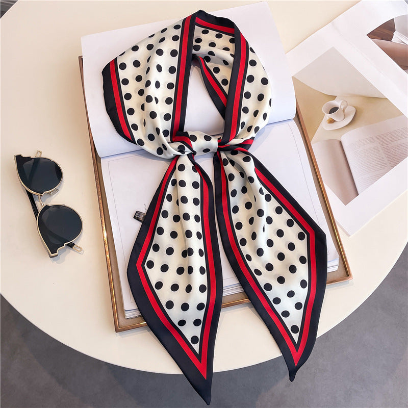 Thin Houndstooth Silk Scarf - Hair Tie