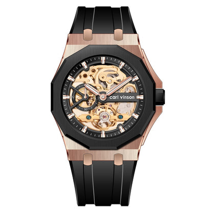 Fully Automatic Luminous Decorative Hollow Silicone-Strap Mechanical Alloy Watch