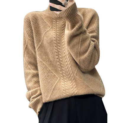 Women's Turtleneck Cable Knit Sweater, 2026 New Fall Winter Loose Fit Long Sleeve Pullover, Elegant Casual Knit Base Layer Top