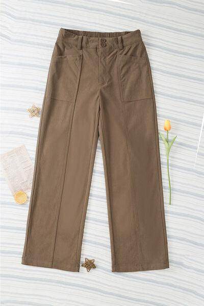 Half Elastic Waist Straight Pants for Comfortable Fit